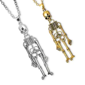 2 Pcs Skeleton Necklace for Women Halloween Jewelry - Gold Skull Necklace Silver Skeleton Pendant Gothic Jewelry Gold Skeleton Jewelry Halloween Decoration - Skeleton Pendant Goth Necklace Men Jewelry