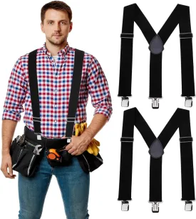2 PCS Tool Suspenders for Men, 2 Inch Heavy Duty Tool Belt Suspenders, Adjustable Y Back Suspender Work Suspenders with Heavy Duty Clips