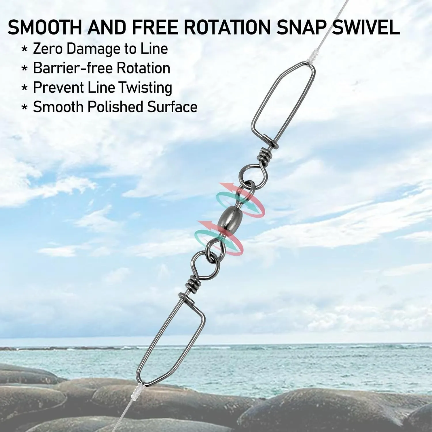 30-Pack Double Snap Swivels, Trolling Planer Board Line Release Clips, High Strength Stainless Steel Coastlock Snaps with Black Nickel Coating, Saltwater Barrel Swivels Connector