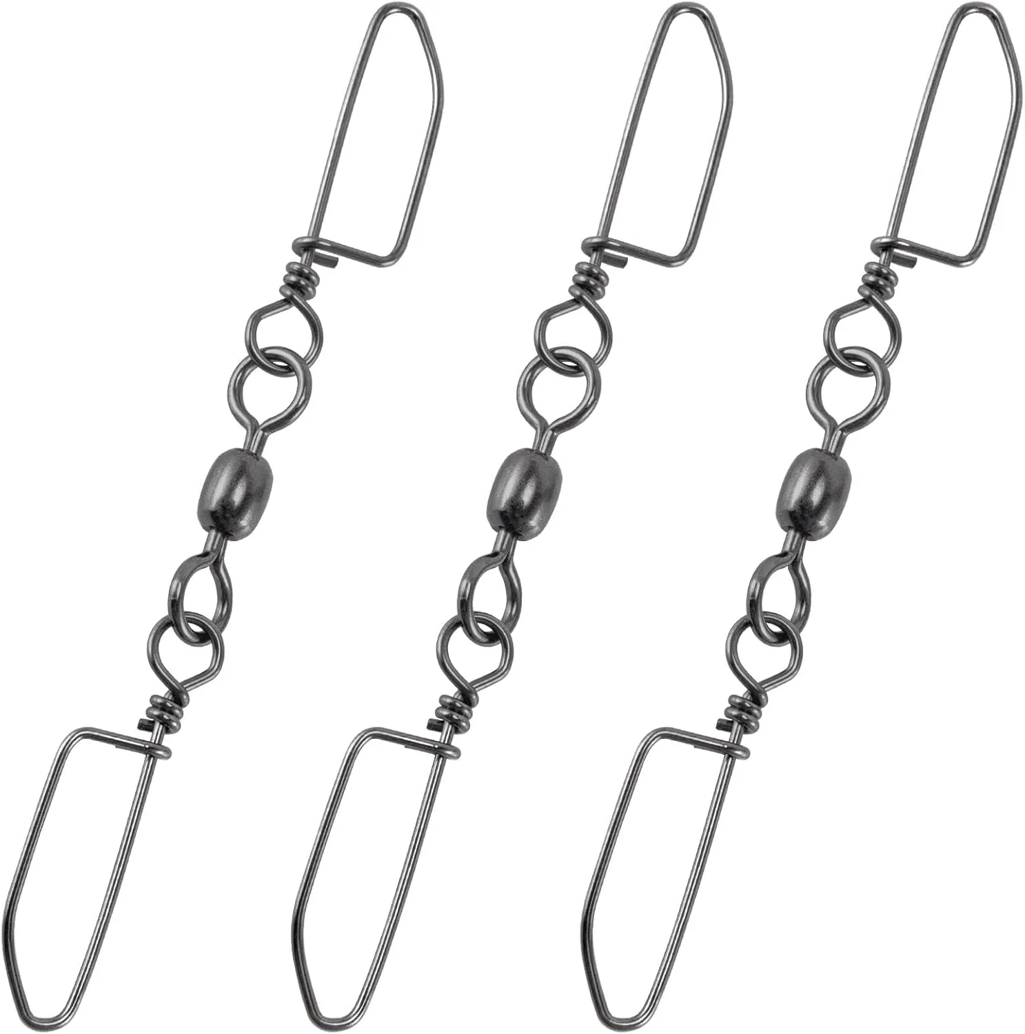 30-Pack Double Snap Swivels, Trolling Planer Board Line Release Clips, High Strength Stainless Steel Coastlock Snaps with Black Nickel Coating, Saltwater Barrel Swivels Connector