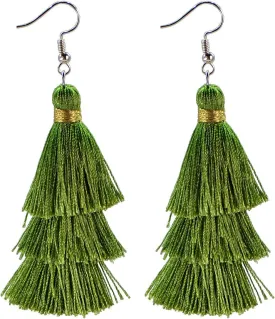 AD Beads Fashion Charm Crystal Silk Tassel 3 Layers Fan Fringe Dangle Earrings designer costume jewelry