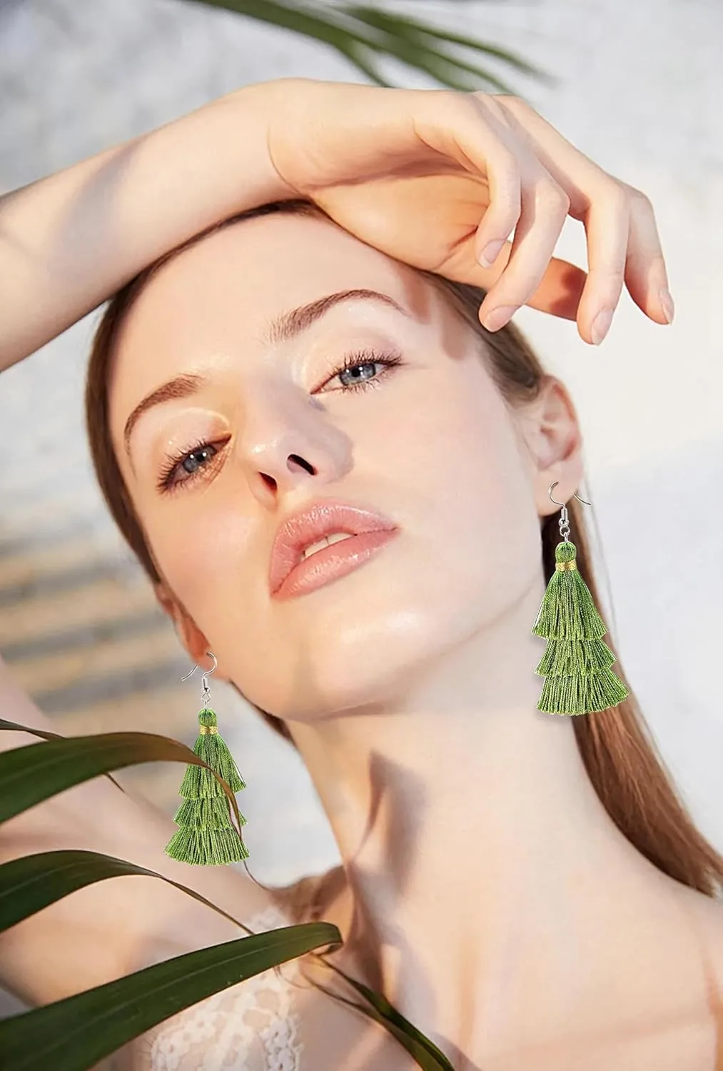 AD Beads Fashion Charm Crystal Silk Tassel 3 Layers Fan Fringe Dangle Earrings designer costume jewelry