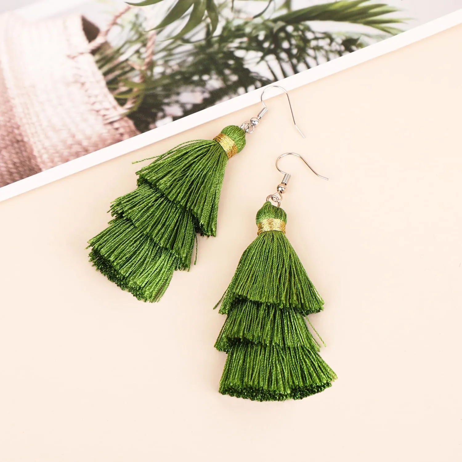 AD Beads Fashion Charm Crystal Silk Tassel 3 Layers Fan Fringe Dangle Earrings designer costume jewelry