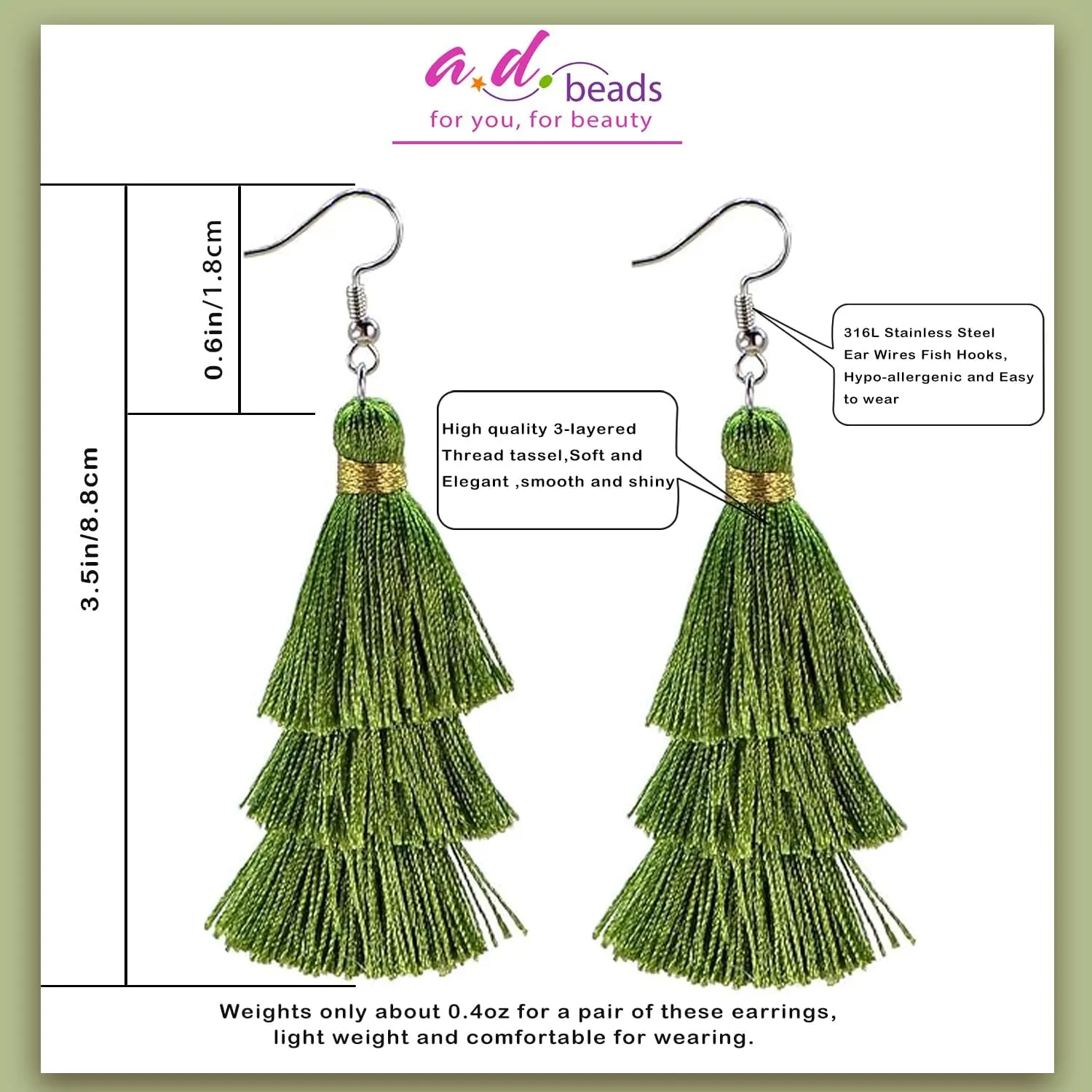 AD Beads Fashion Charm Crystal Silk Tassel 3 Layers Fan Fringe Dangle Earrings designer costume jewelry