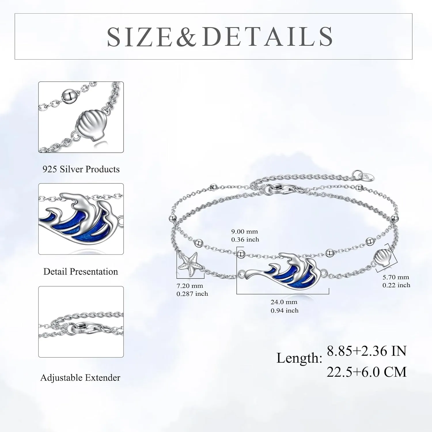 AOBOCO Sterling Silver Anklet for Women Crystal Butterfly Dragonfly Evil Eye Ankle Bracelet