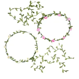 AWAYTR 2Pcs Fashion for Bohemian Style Wedding Bride Bridal Headdress Floral Flower Garland Headwear Headbands (Cream white pink)