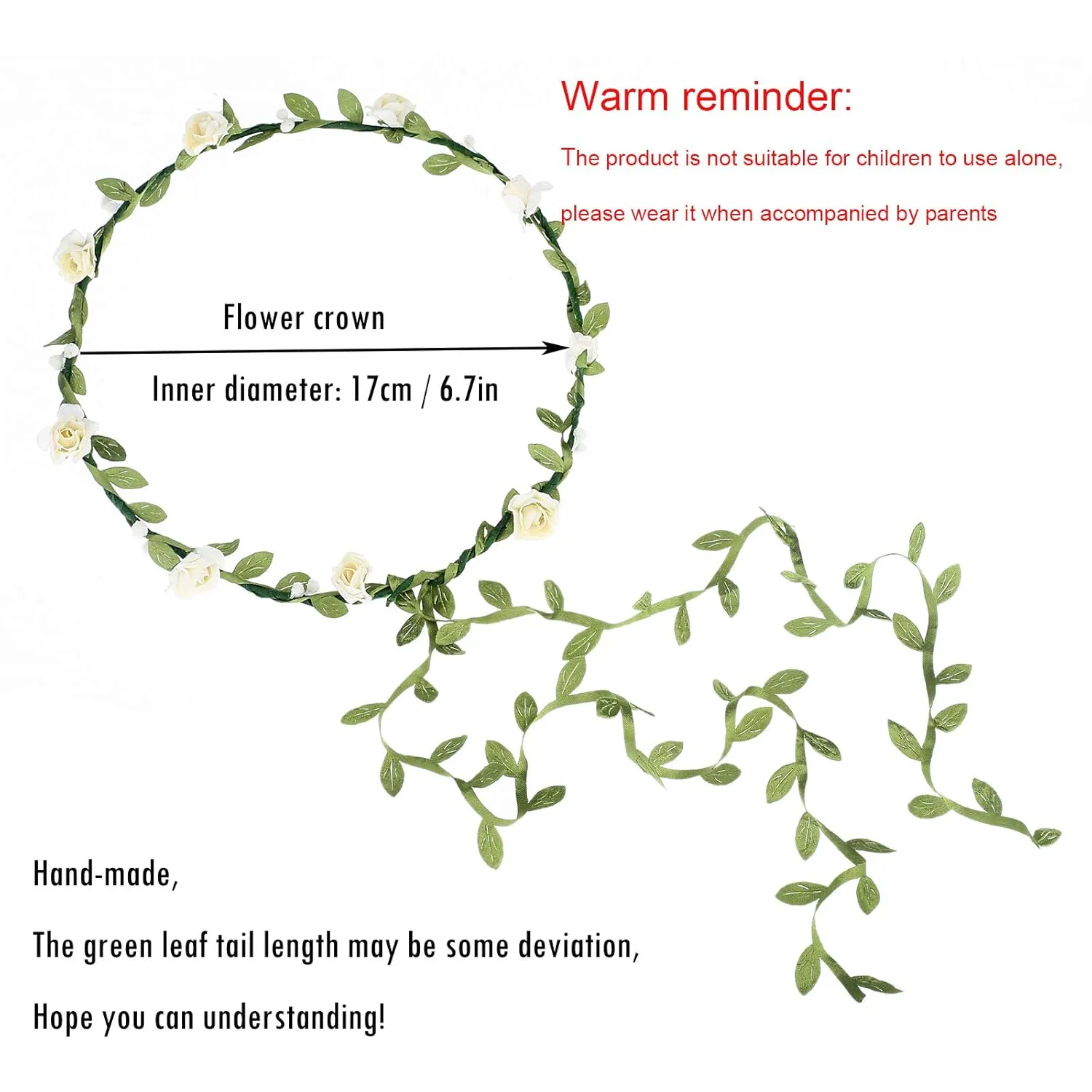 AWAYTR 2Pcs Fashion for Bohemian Style Wedding Bride Bridal Headdress Floral Flower Garland Headwear Headbands (Cream white pink)