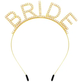 Bachelorette Party Favors Pearl Bride Headband Tiara Bridal Shower Decorations Bride Headpiece Crown Wedding Hair Accessories Engagement Party Outfits Gifts (Gold)