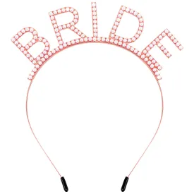 Bachelorette Party Favors Pearl Bride Headband Tiara Bridal Shower Decorations Bride Headpiece Crown Wedding Hair Accessories Engagement Party Outfits Gifts (Rose Gold)
