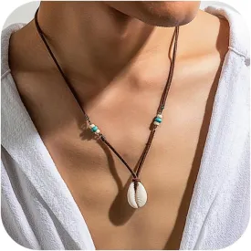 Beaded Necklace for Men Women,Boho Turquoise White Shell Necklace Punk Cool Black Beaded Necklace Hip-Hop Black Crystal Pendant Necklace Simple Beach Jewelry