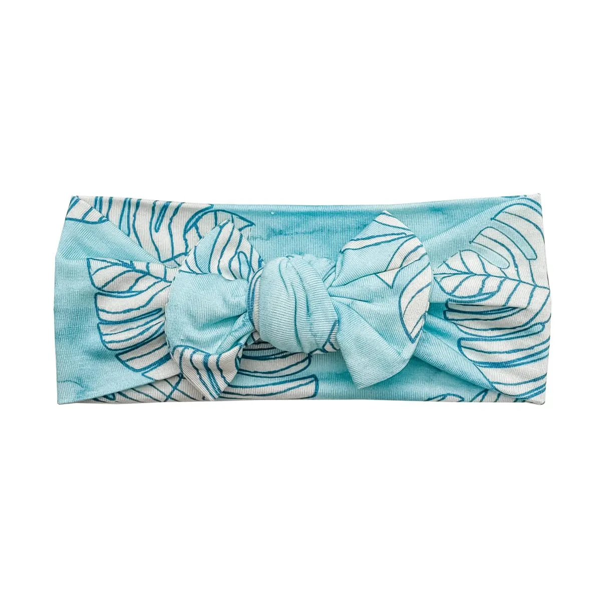 Blue Monstera Ultra Soft Newborn Headband Bow, Viscose from Bamboo with Spandex Stretchy Material