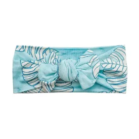 Blue Monstera Ultra Soft Newborn Headband Bow, Viscose from Bamboo with Spandex Stretchy Material
