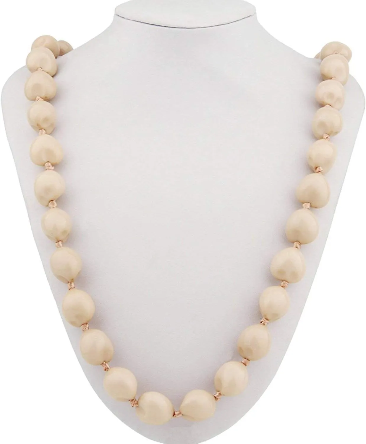 BNQL Chunky Hawaiian Kukui Nut Lei Necklace with Ribbon Bow Closure Graduation Gift