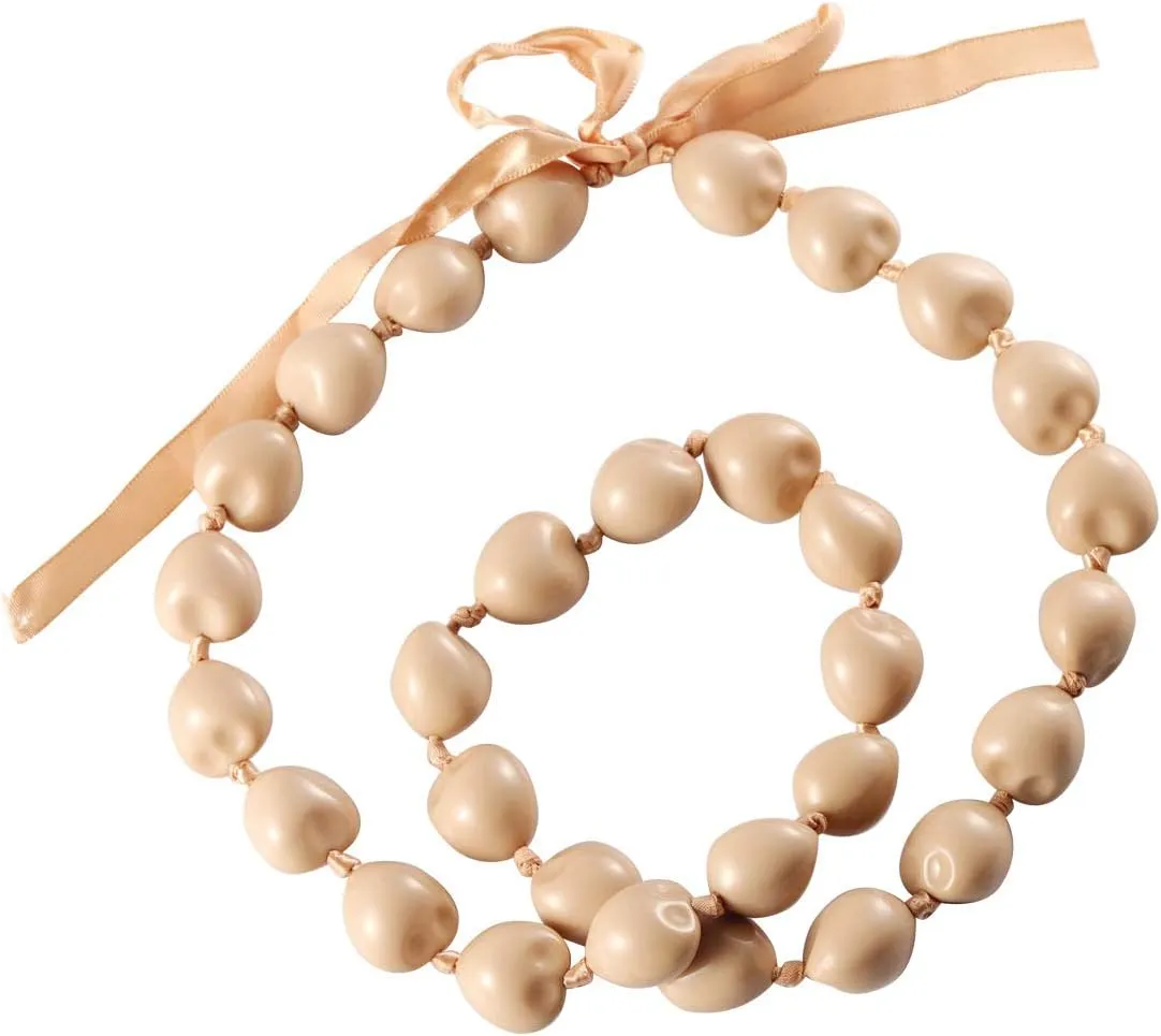 BNQL Chunky Hawaiian Kukui Nut Lei Necklace with Ribbon Bow Closure Graduation Gift