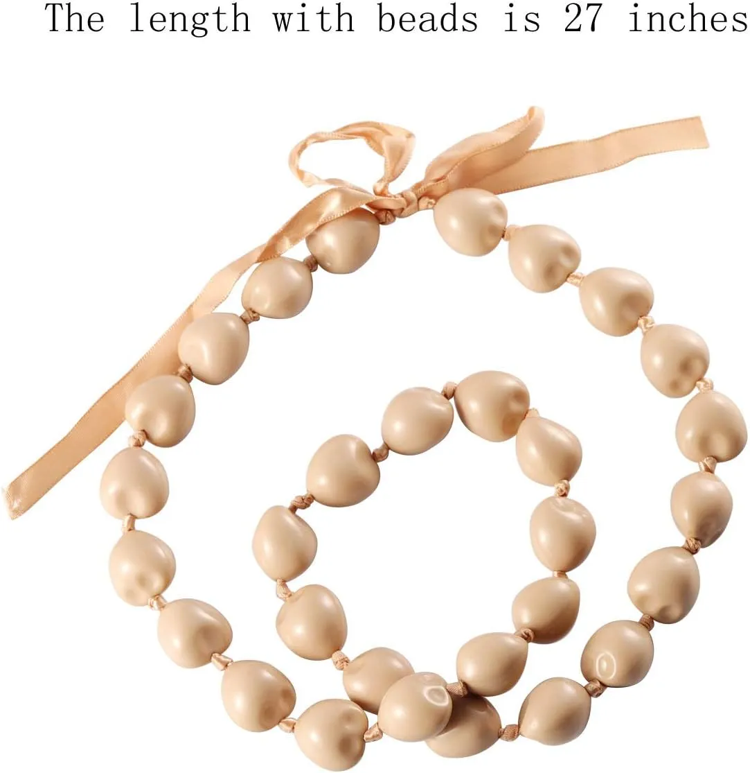 BNQL Chunky Hawaiian Kukui Nut Lei Necklace with Ribbon Bow Closure Graduation Gift