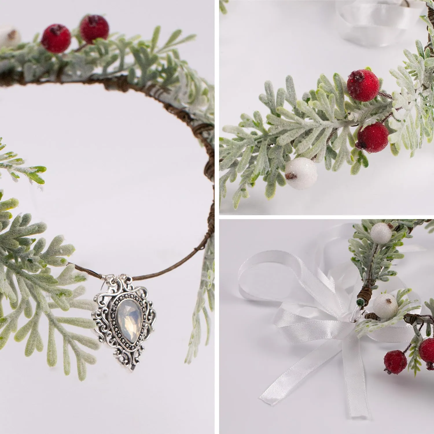 Bubbmi Christmas Flower Crown Headband, Woodland Forest Crown Fairy Goddess Tiara, Festival Headpiece with for Party Women Girls