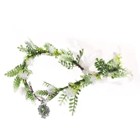 Bubbmi Elf Costume Flower Crown Headband with Pendant, Woodland Forest Crown Fairy Goddess Tiara, Festival Party Headpiece for Women