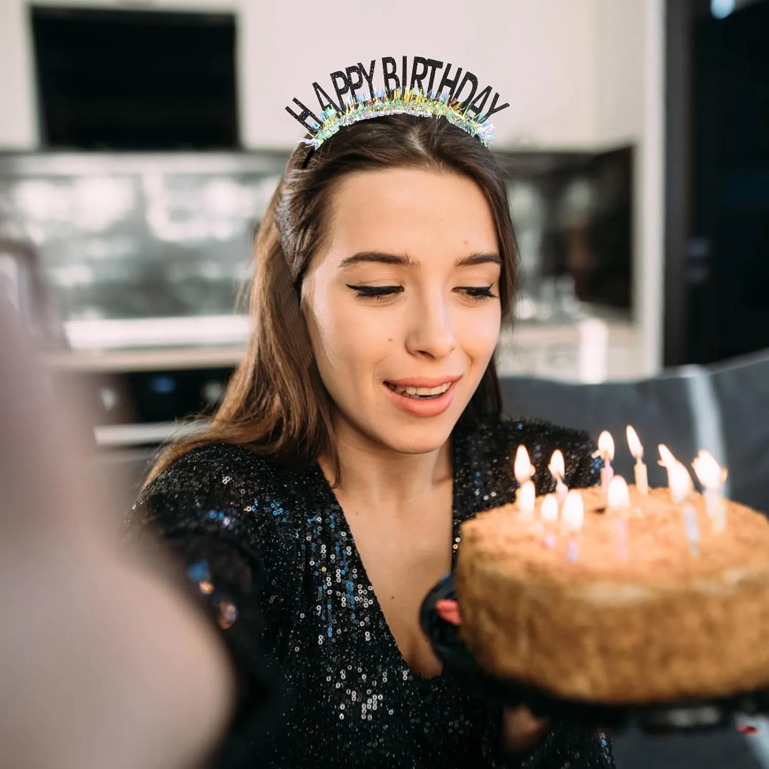 CIEHER Birthday Crown Birthday Headband, Birthday Headband, Happy Birthday Headband for Women Girls, Birthday Girl Headband, Birthday Tiara Happy Birthday Decorations, Birthday Gifts - Black