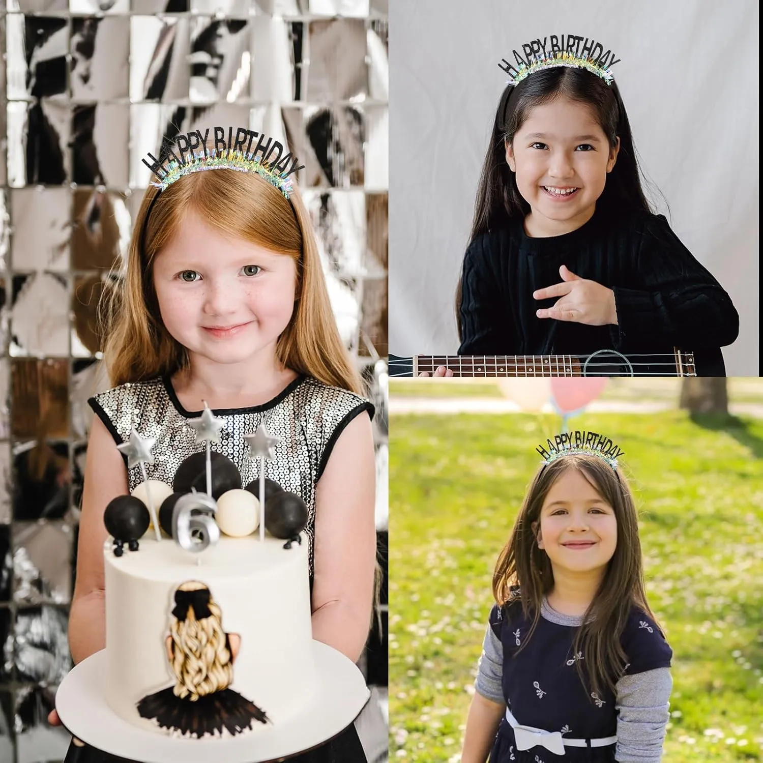 CIEHER Birthday Crown Birthday Headband, Birthday Headband, Happy Birthday Headband for Women Girls, Birthday Girl Headband, Birthday Tiara Happy Birthday Decorations, Birthday Gifts - Black