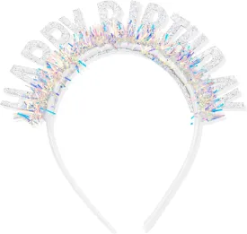CIEHER Hairband, Birthday Crown Headband Plastic, Laser Sequins, Silver Glitter Letters, Shining, Durable and Non-fading, One size fits Women & Girls, Best Birthday Gift