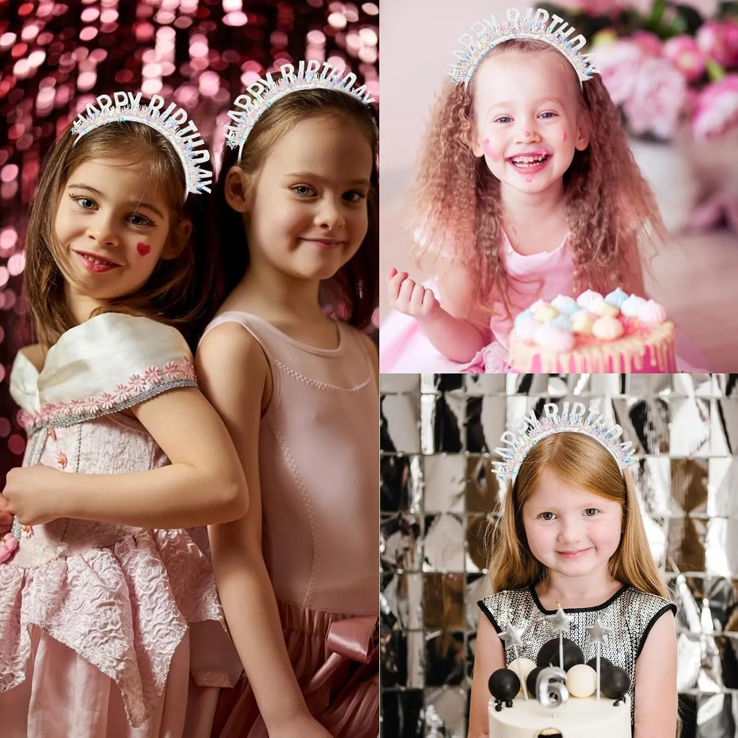CIEHER Hairband, Birthday Crown Headband Plastic, Laser Sequins, Silver Glitter Letters, Shining, Durable and Non-fading, One size fits Women & Girls, Best Birthday Gift