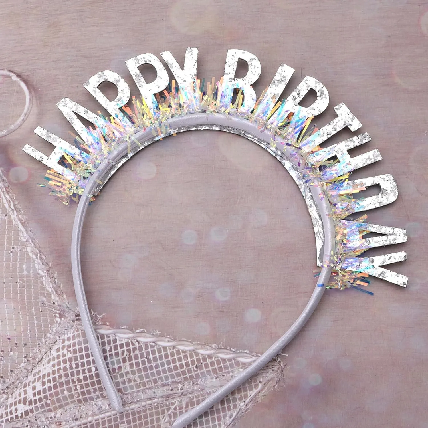 CIEHER Hairband, Birthday Crown Headband Plastic, Laser Sequins, Silver Glitter Letters, Shining, Durable and Non-fading, One size fits Women & Girls, Best Birthday Gift