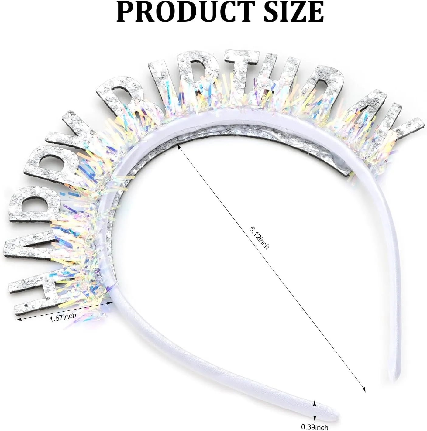 CIEHER Hairband, Birthday Crown Headband Plastic, Laser Sequins, Silver Glitter Letters, Shining, Durable and Non-fading, One size fits Women & Girls, Best Birthday Gift