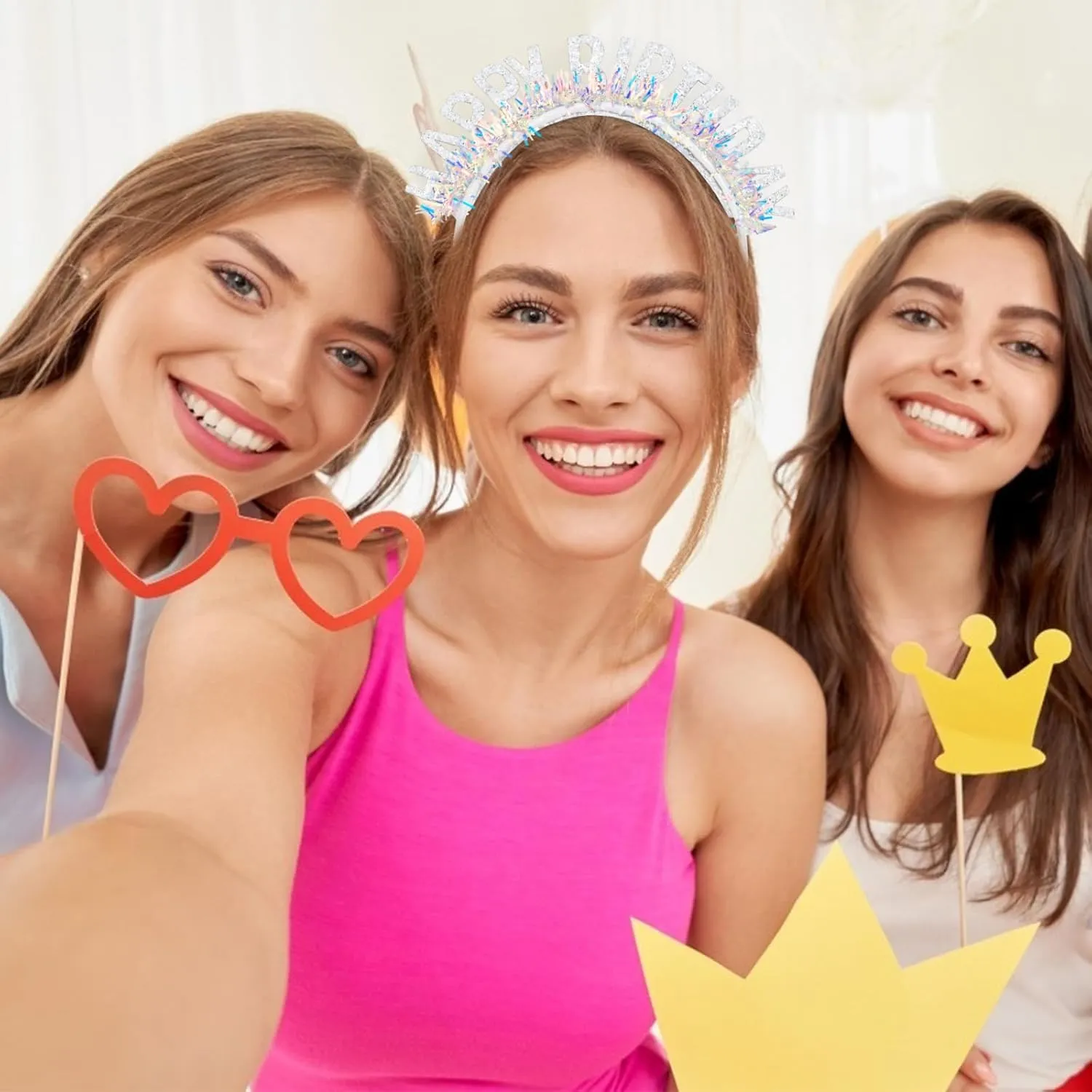 CIEHER Hairband, Birthday Crown Headband Plastic, Laser Sequins, Silver Glitter Letters, Shining, Durable and Non-fading, One size fits Women & Girls, Best Birthday Gift