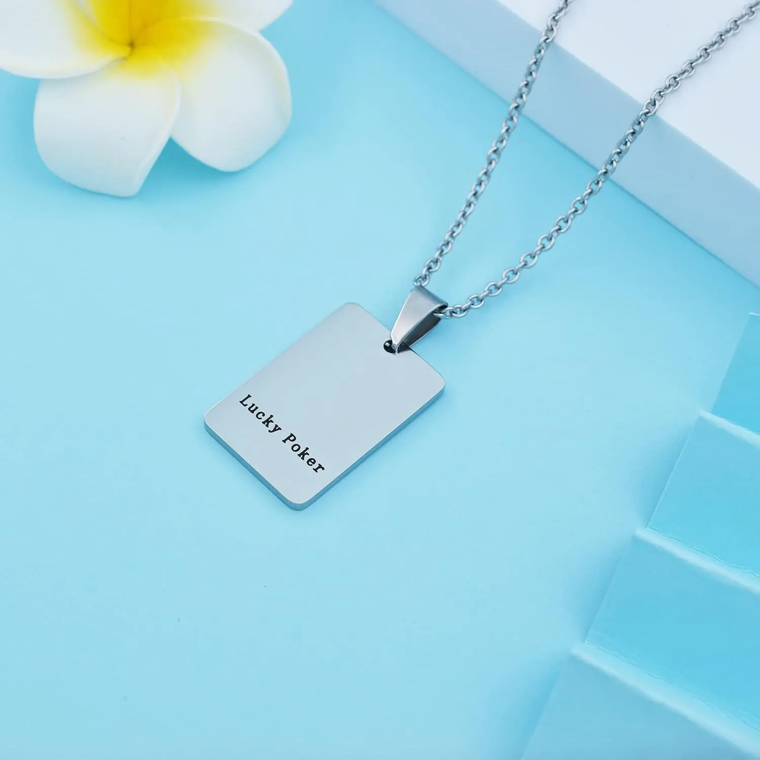 Cool Punk Rock Poker Card Ace Pendant Necklace for Men Boyfriend, Playing Card Poker Tag Lucky Ace of Spade Heart Royal Flush Games Chain Necklace
