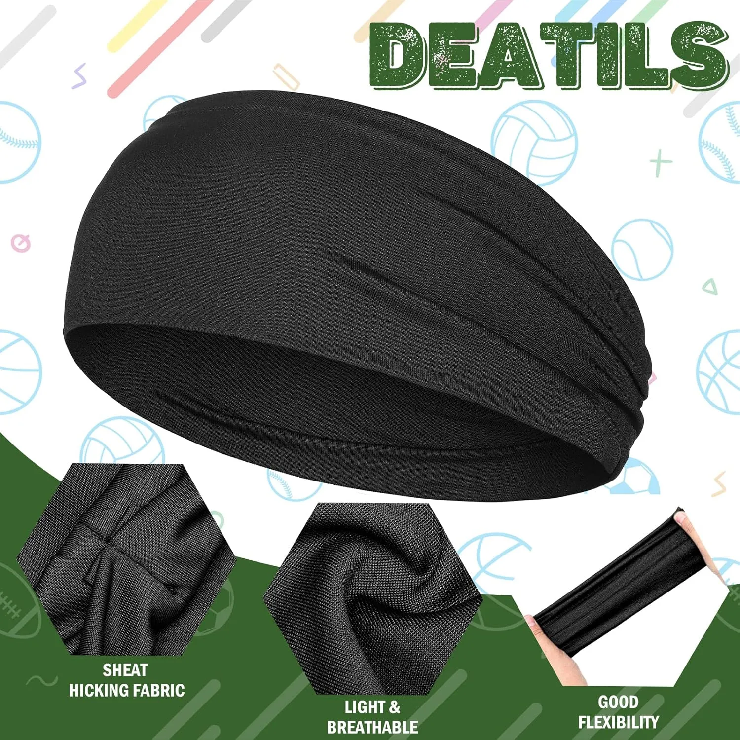 Deekin 6 Pcs Sweatbands for Kids Soccer Headbands Boys for Sports Breathable Sweat Wicking Headband for Kids Athletic Football Baseball Youth 5-15 Years Old