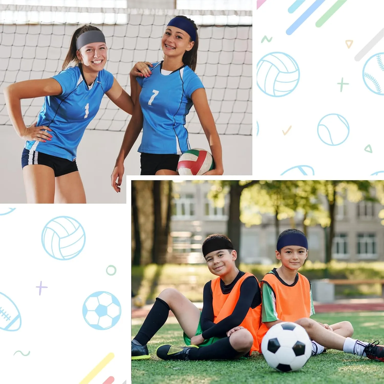 Deekin 6 Pcs Sweatbands for Kids Soccer Headbands Boys for Sports Breathable Sweat Wicking Headband for Kids Athletic Football Baseball Youth 5-15 Years Old