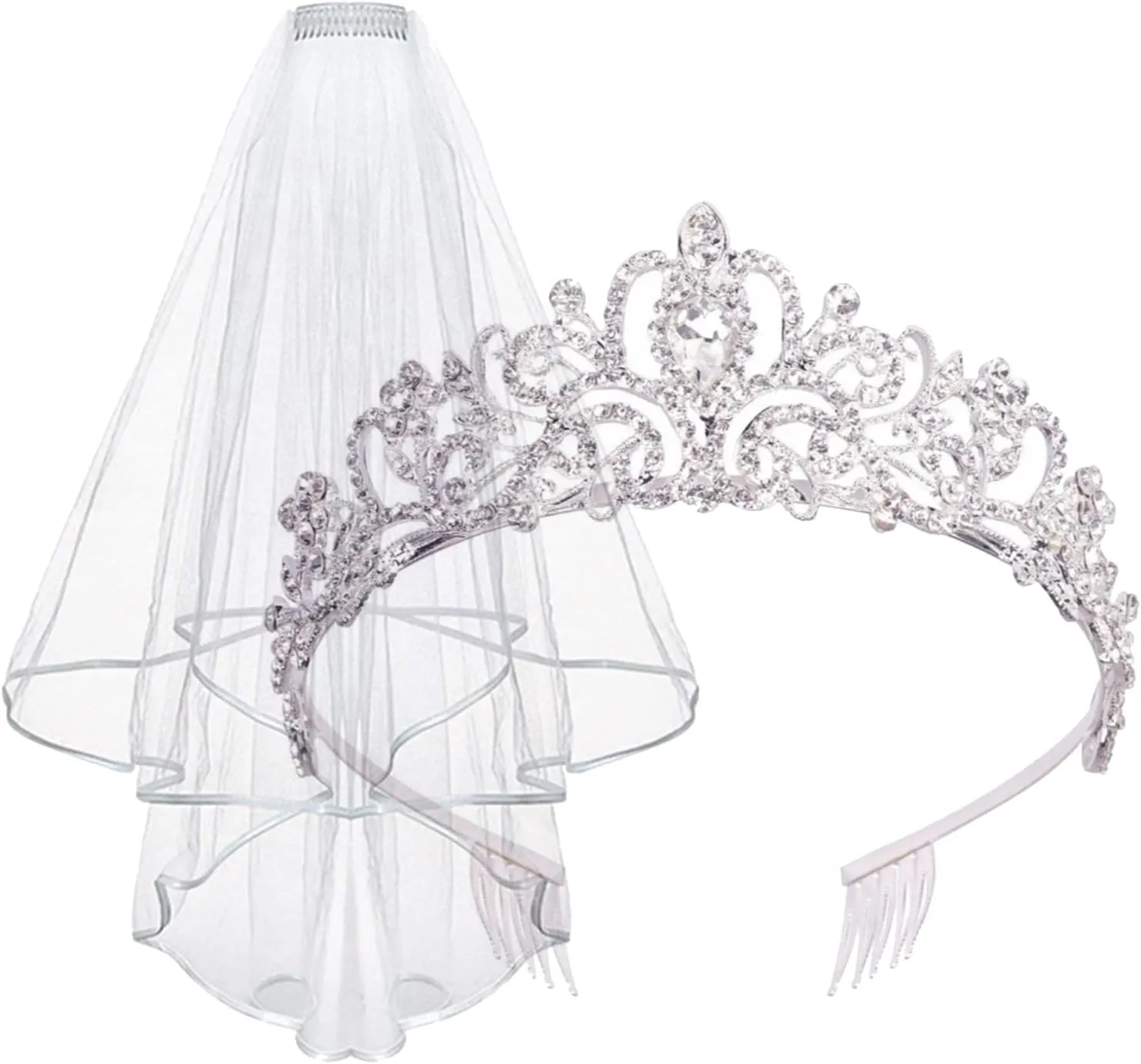 Didder Tiara and Lace Bridal Veil, Crown Wedding Veils and Headpieces for Women, White Veils for Brides Tiaras for Women