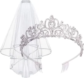 Didder Tiara and Lace Bridal Veil, Crown Wedding Veils and Headpieces for Women, White Veils for Brides Tiaras for Women