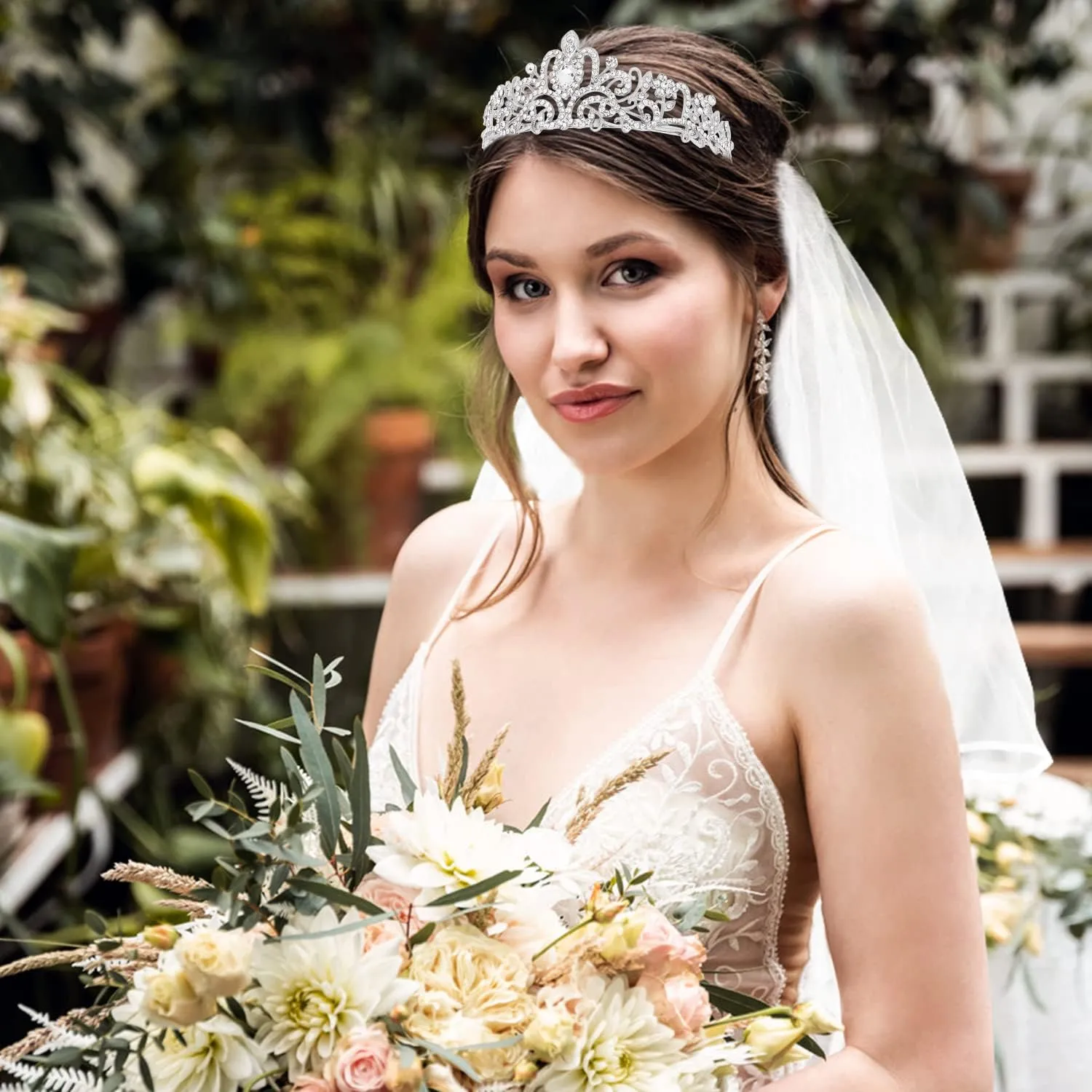 Didder Tiara and Lace Bridal Veil, Crown Wedding Veils and Headpieces for Women, White Veils for Brides Tiaras for Women