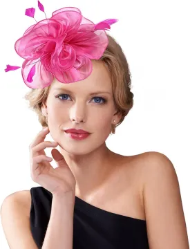 Dodheah Fascinators Hat for Women Tea Party Derby Hats Pillbox Hat Flower Feathers Wedding Headwear with Headband Hair Clip