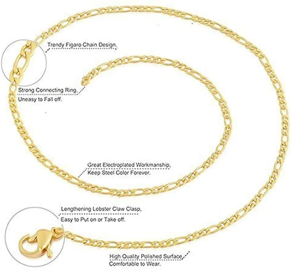 Edforce Stainless Steel 20 inch Figaro Link Chain Cross Necklace and Matching Bracelet, 20"