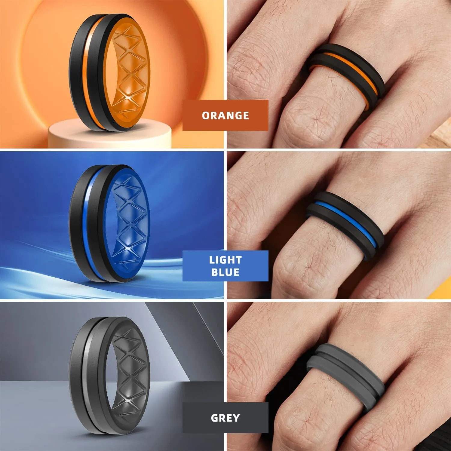 Egnaro Silicone Ring Men 1/4/6 Multipack Breathable Mens Silicone Rubber Bands Wedding Rings for Men Engagement Bands - 8mm Width 2mm Thickness