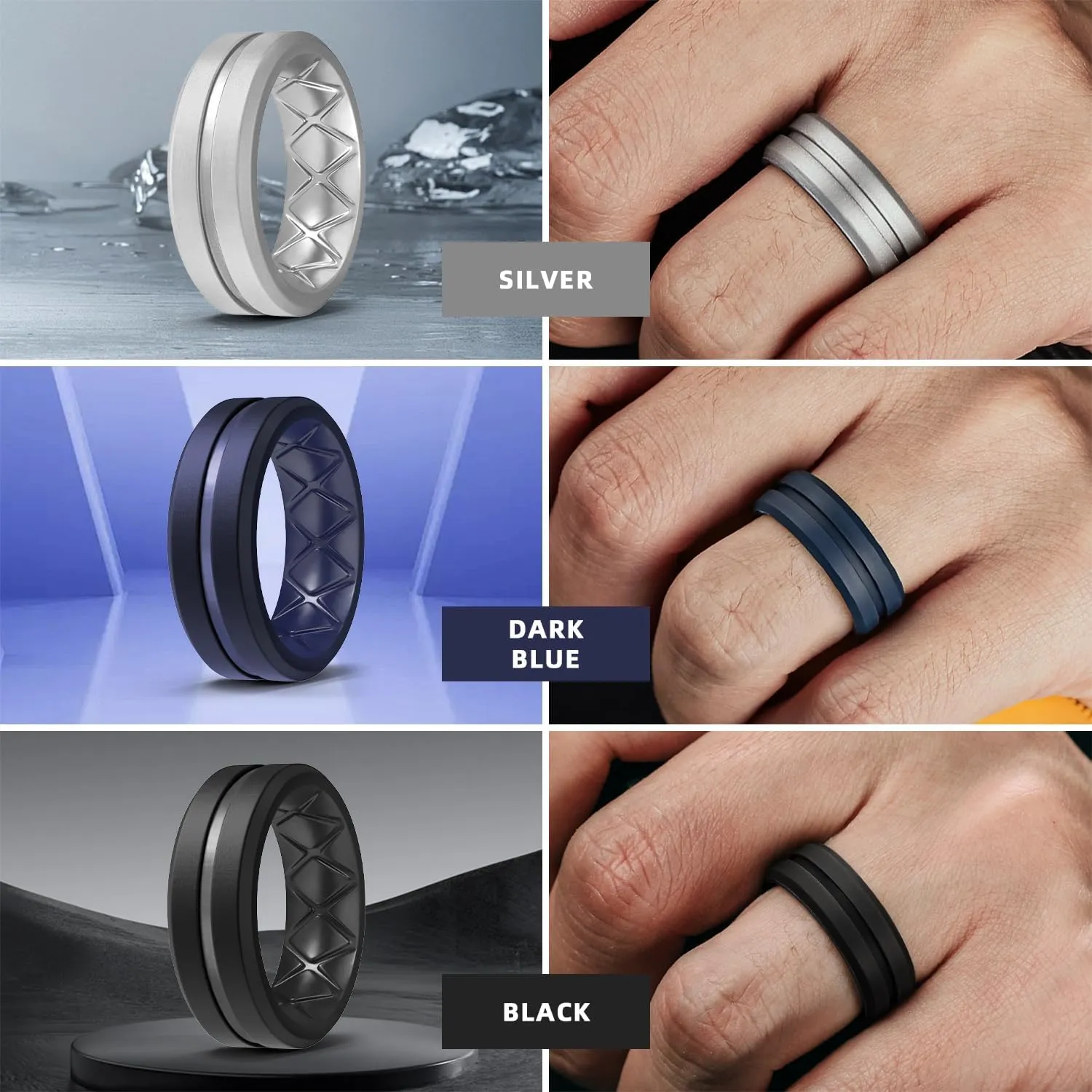 Egnaro Silicone Ring Men 1/4/6 Multipack Breathable Mens Silicone Rubber Bands Wedding Rings for Men Engagement Bands - 8mm Width 2mm Thickness