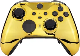 eXtremeRate Chrome Gold Edition Glossy Faceplate Cover, Front Housing Shell Replacement Kit for Xbox One Elite Series 2 - Controller Not Included