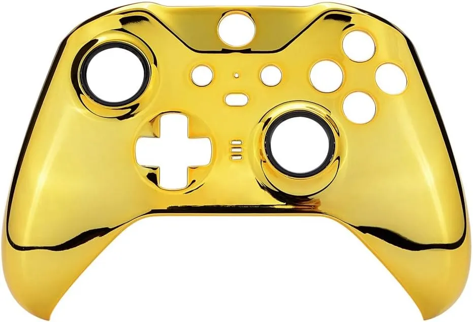eXtremeRate Chrome Gold Edition Glossy Faceplate Cover, Front Housing Shell Replacement Kit for Xbox One Elite Series 2 - Controller Not Included