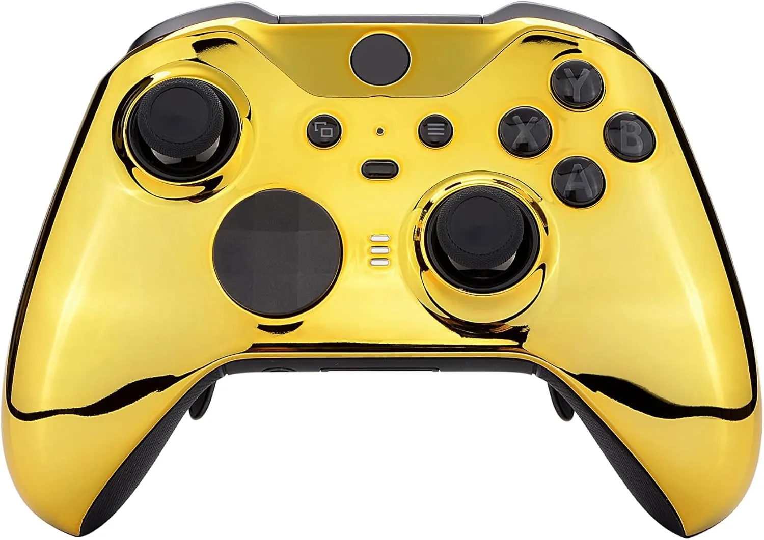 eXtremeRate Chrome Gold Edition Glossy Faceplate Cover, Front Housing Shell Replacement Kit for Xbox One Elite Series 2 - Controller Not Included