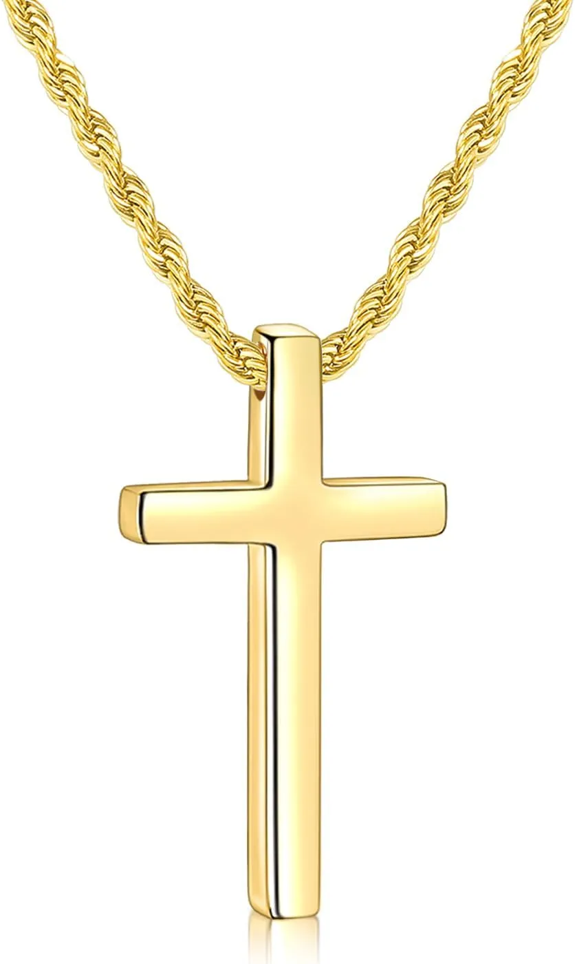 Fiusem Cross Necklace for Men, Mens Cross Necklaces with 2.5mm Rope Chain, Stainless Steel Pendant Chain 16-28 Inch, Jewelry Gift