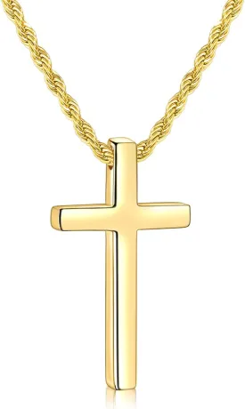 Fiusem Cross Necklace for Men, Mens Cross Necklaces with 2.5mm Rope Chain, Stainless Steel Pendant Chain 16-28 Inch, Jewelry Gift