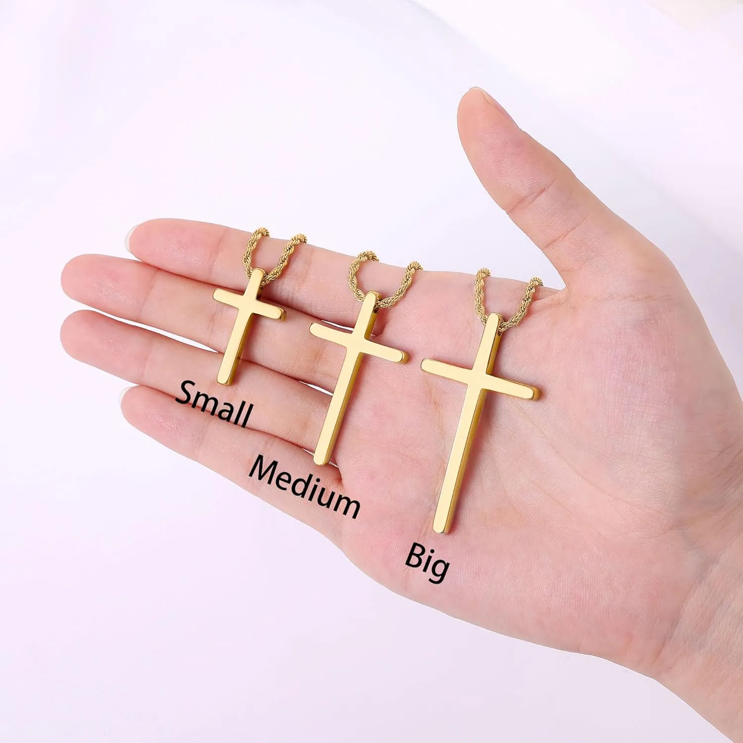Fiusem Cross Necklace for Men, Mens Cross Necklaces with 2.5mm Rope Chain, Stainless Steel Pendant Chain 16-28 Inch, Jewelry Gift