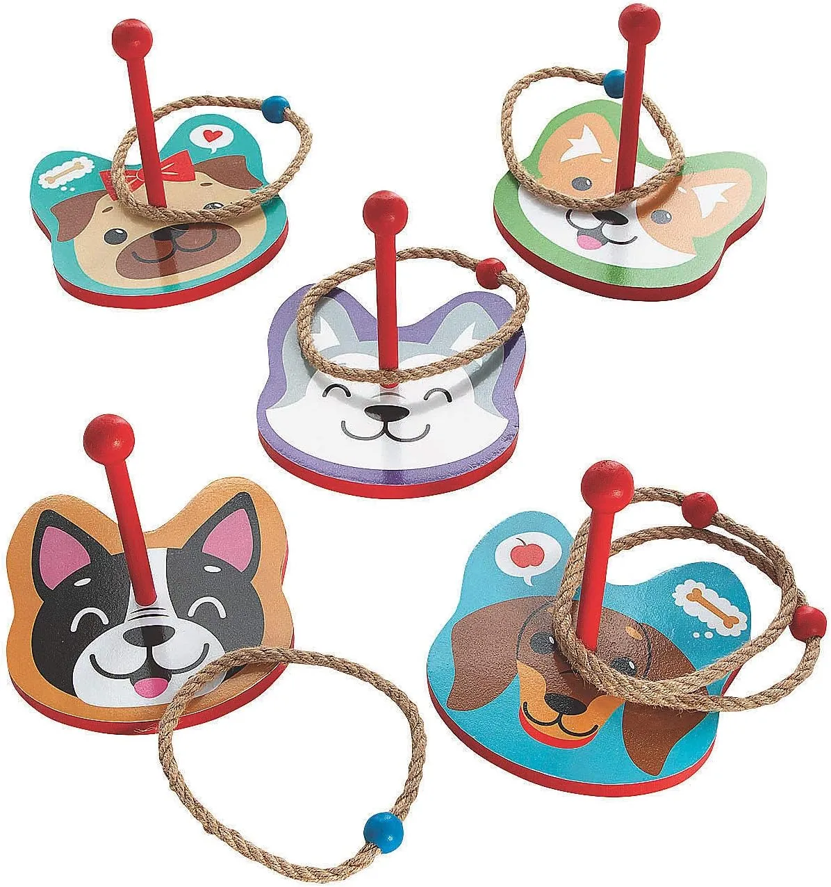 Fun Express Puppy Dog Ring Toss Game - Includes 5 Bases and 6 Rope Rings - Party Games - VBS Vacation Bible School Supplies/Decor
