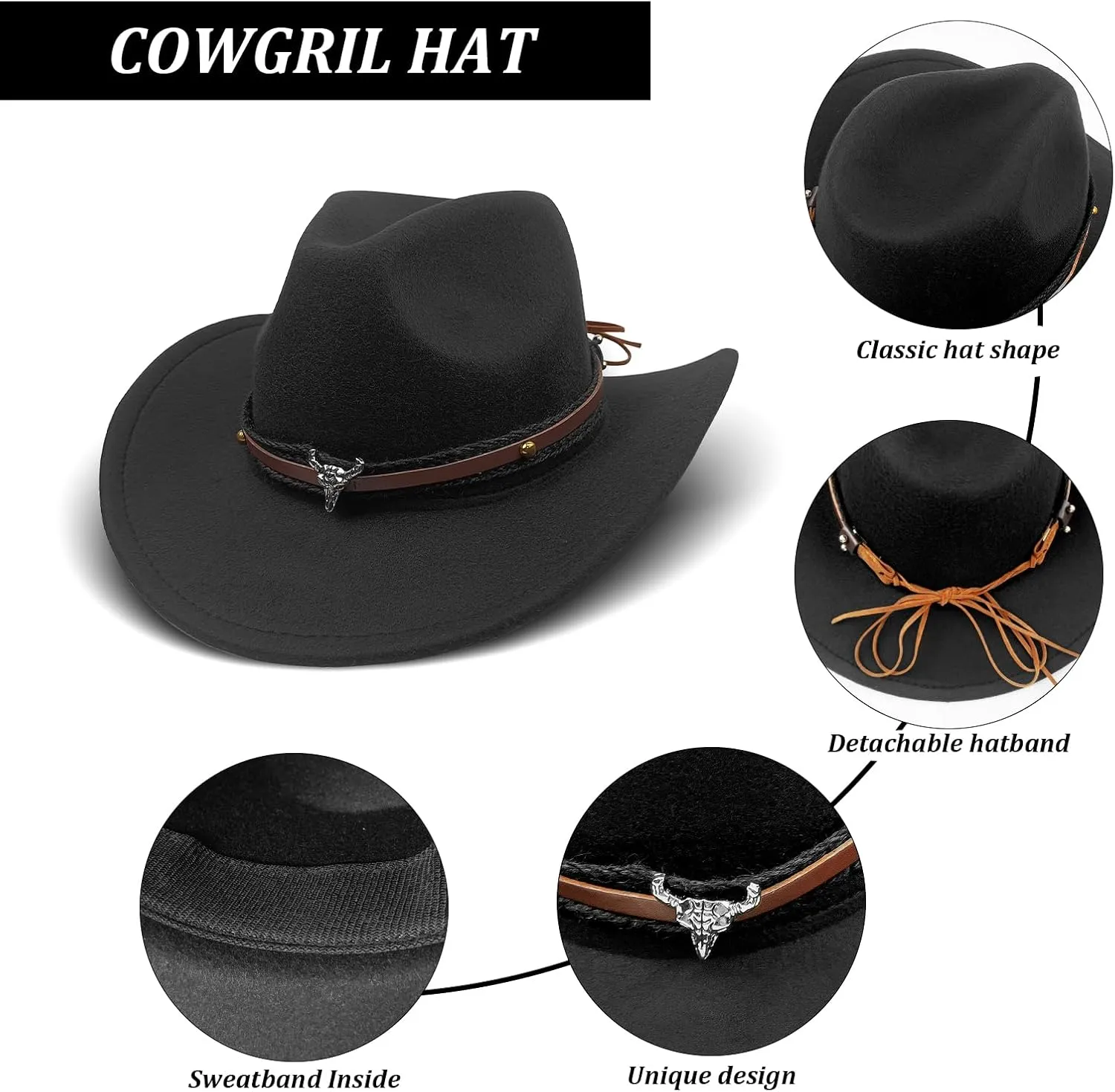 HyperFun Cowgirl Outfits for Women Western Costume Accessories Cowboy Hat Tassels Fringe Vest Earring Hippie Glasses Bandana