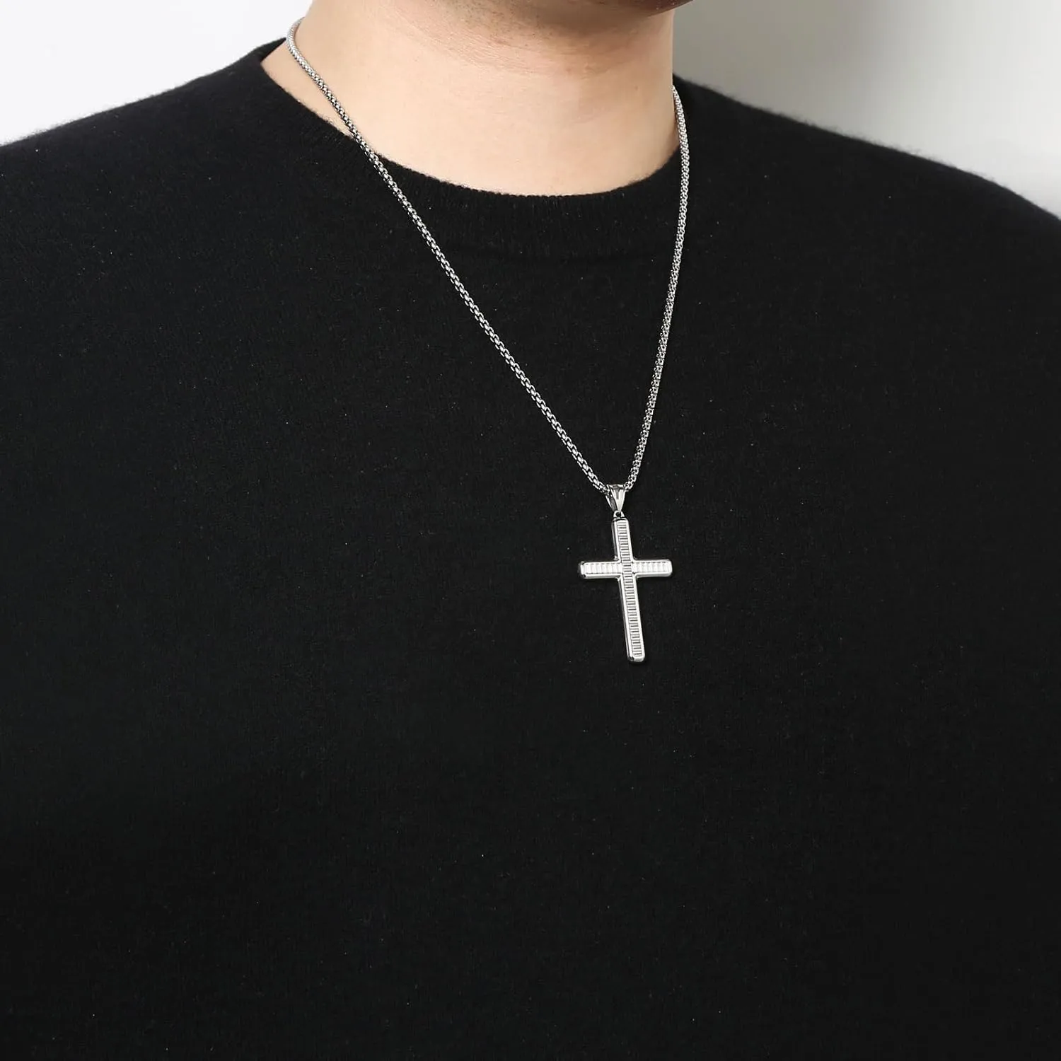 HZMAN Cross Necklace for Men Women High Polished Stainless Steel Cross Pendant Christian Faith Protection Jewelry Gift