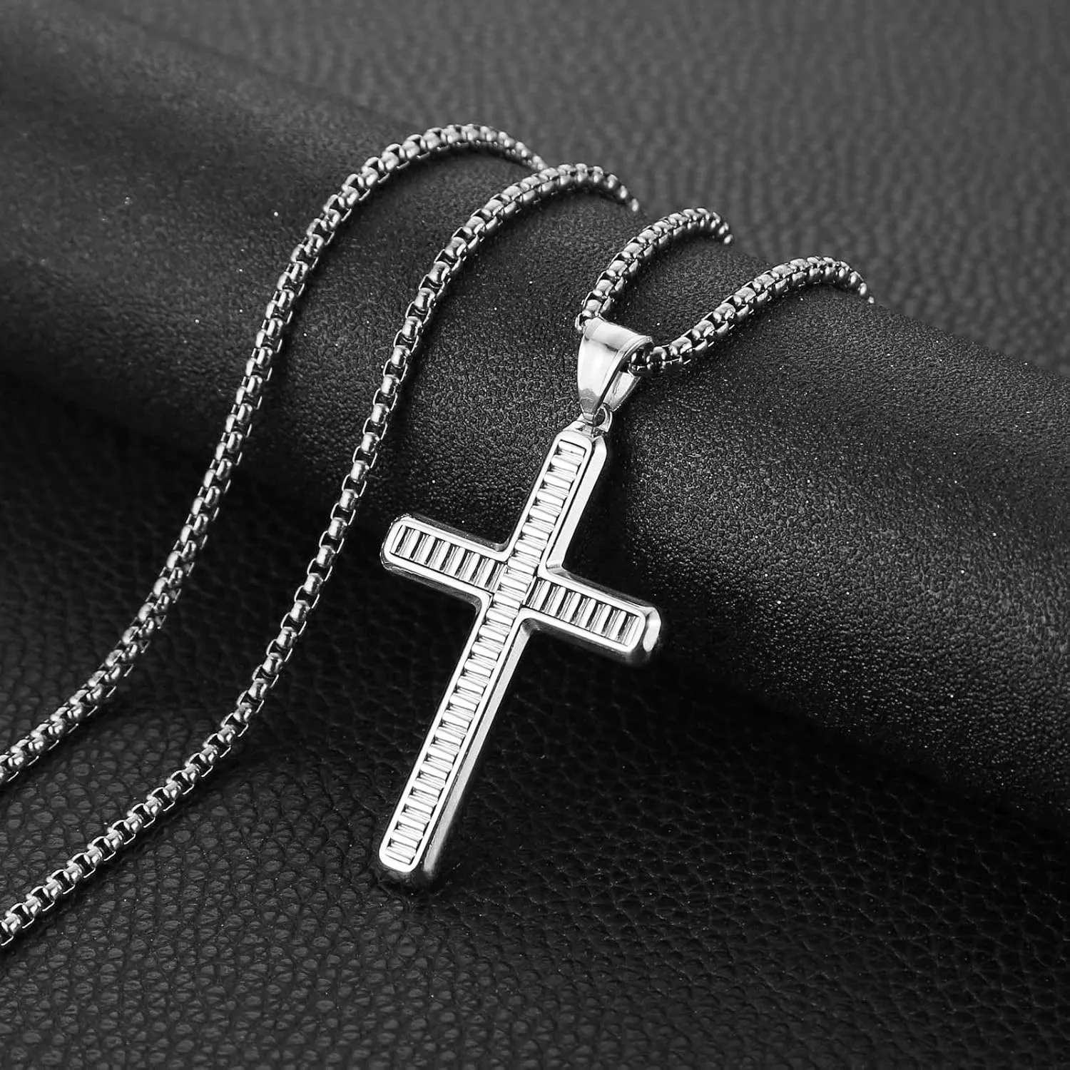 HZMAN Cross Necklace for Men Women High Polished Stainless Steel Cross Pendant Christian Faith Protection Jewelry Gift