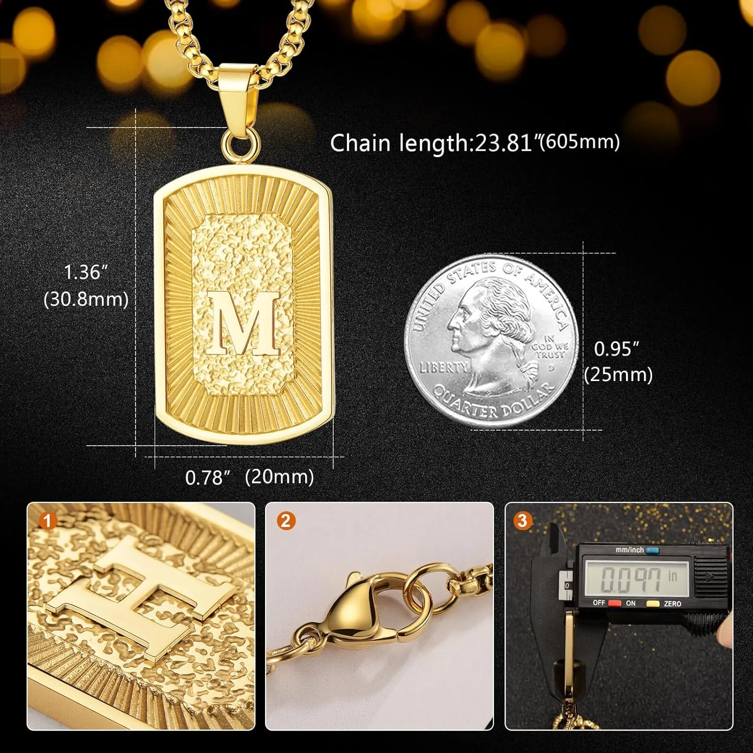 Initial A-Z Letter Pendant Necklace Mens Womens Capital Letter Yellow Gold Plated Stainless Steel Box Chain Mens Chain,Birthday Gifts for Men Teens