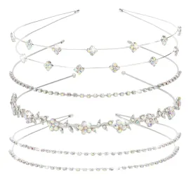 Jaciya Silver Bridal Headband 4 Pieces Rhinestone Headbands AB Crystal Flower Girl Leaves Crown Head Band Tiara Wedding Hair Accessories